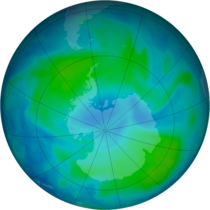 Antarctic ozone map for 09 February 2012